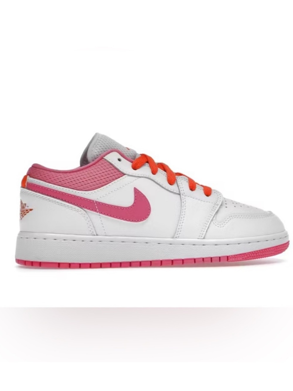 Nike Kids' Air Jordan 1 Low - White/Pinksicle with Orange Laces